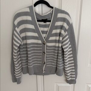 Halogen Gray and White Striped Cardigan